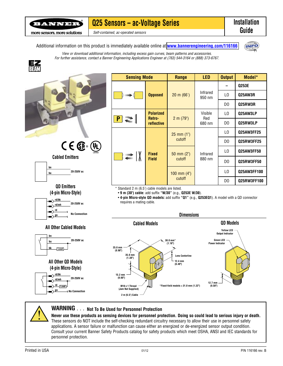 Banner Q25 Series User Manual | 2 pages