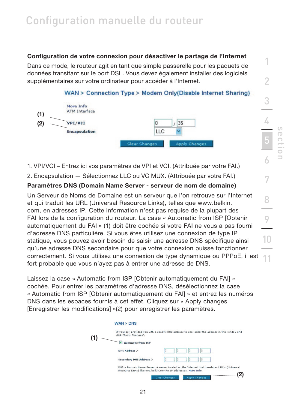 Configuration manuelle du routeur | Belkin F5D7632EA4A User Manual | Page 107 / 504