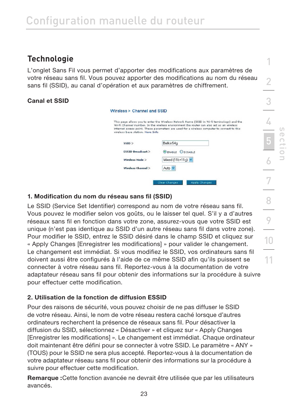 Configuration manuelle du routeur | Belkin F5D7632EA4A User Manual | Page 109 / 504