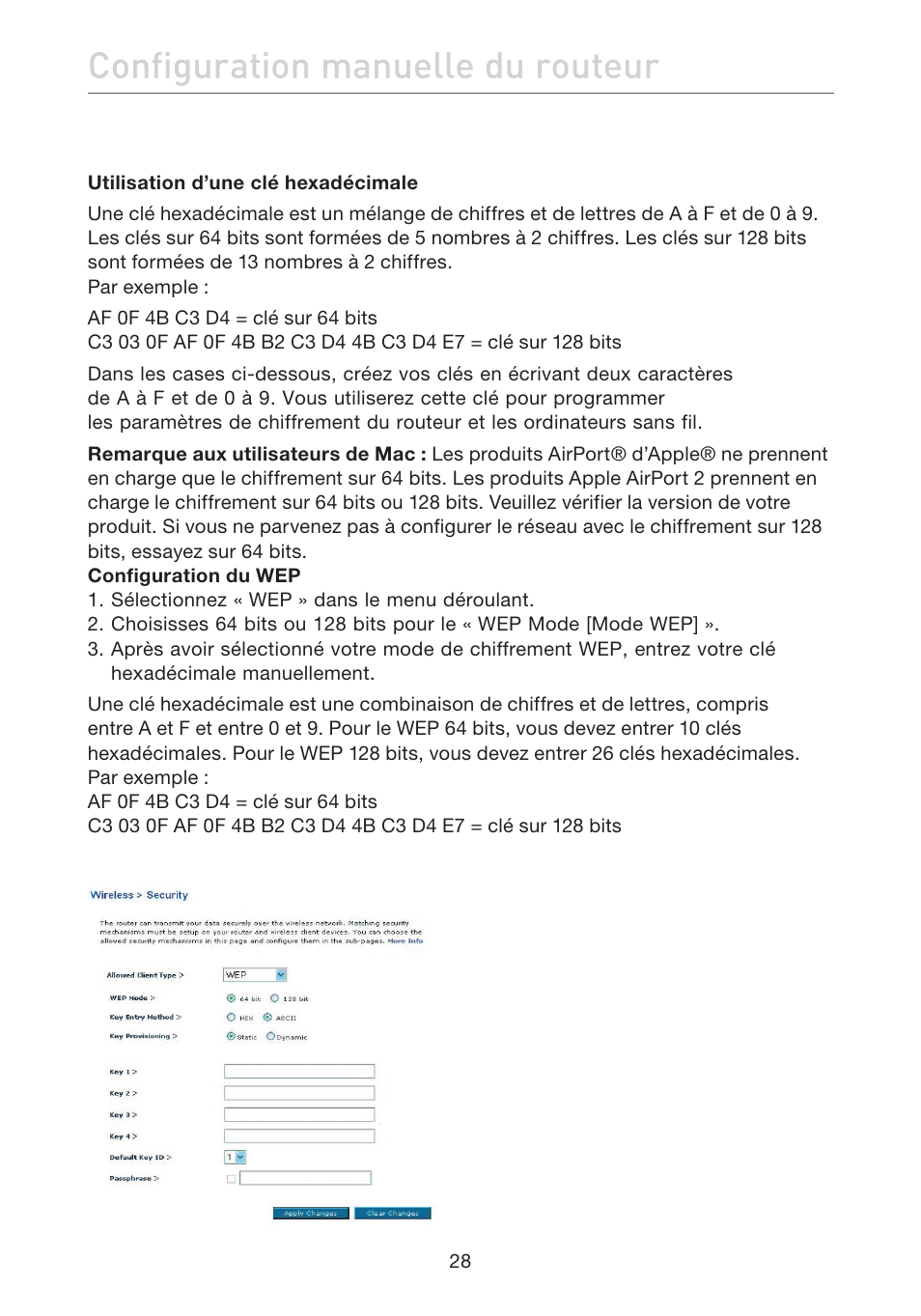 Configuration manuelle du routeur | Belkin F5D7632EA4A User Manual | Page 114 / 504