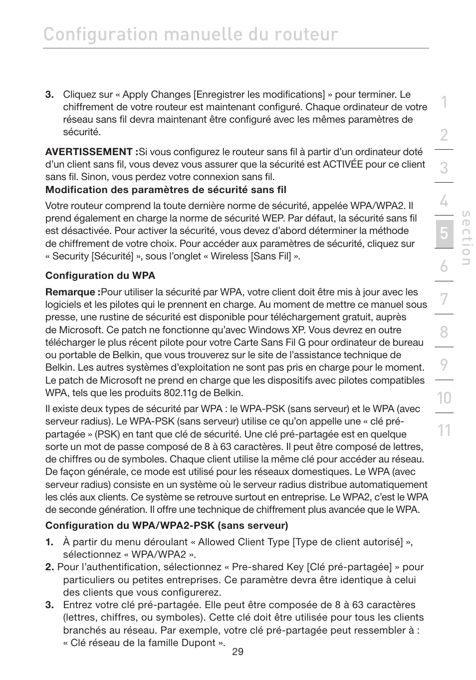 Configuration manuelle du routeur | Belkin F5D7632EA4A User Manual | Page 115 / 504