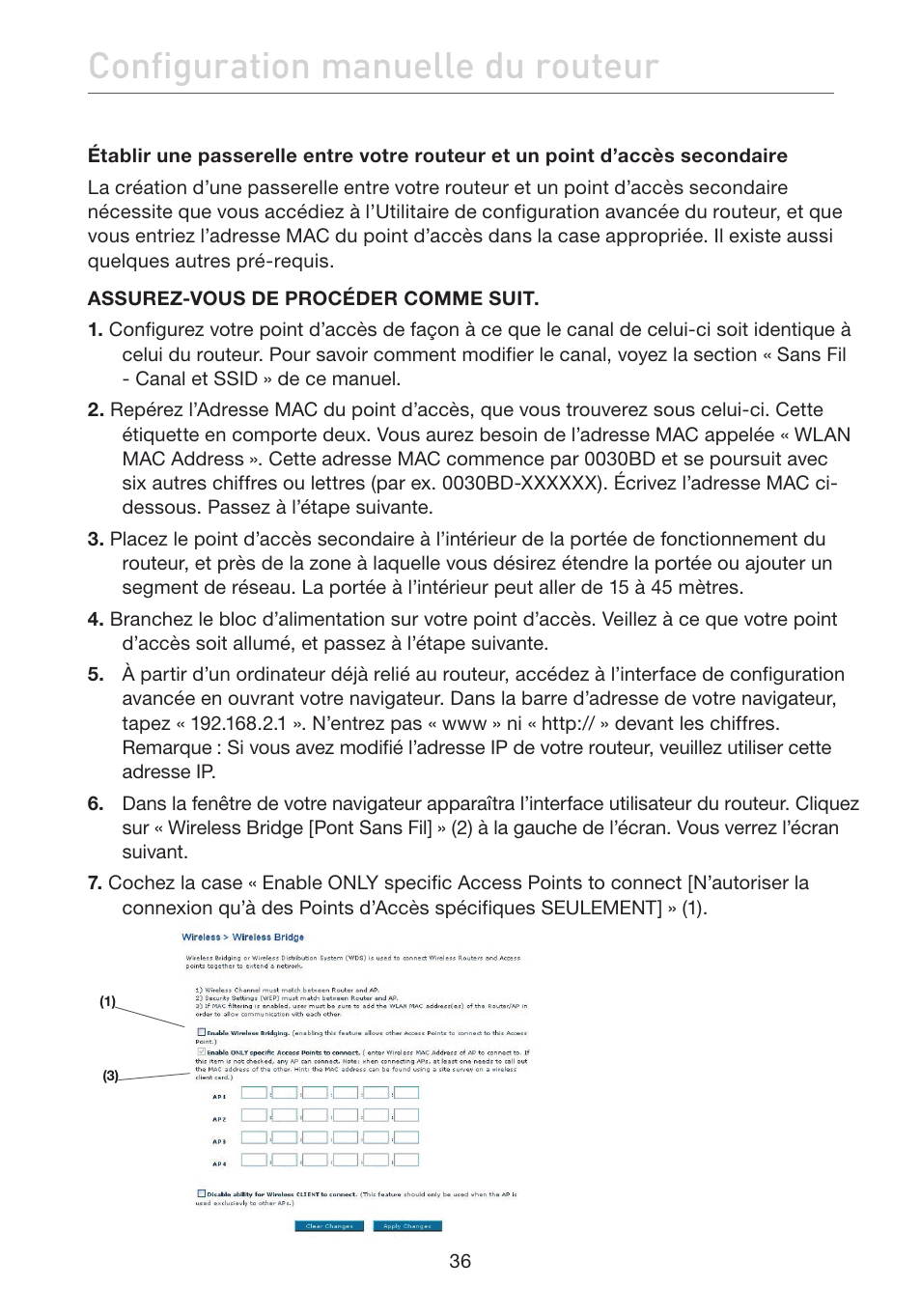 Configuration manuelle du routeur | Belkin F5D7632EA4A User Manual | Page 122 / 504