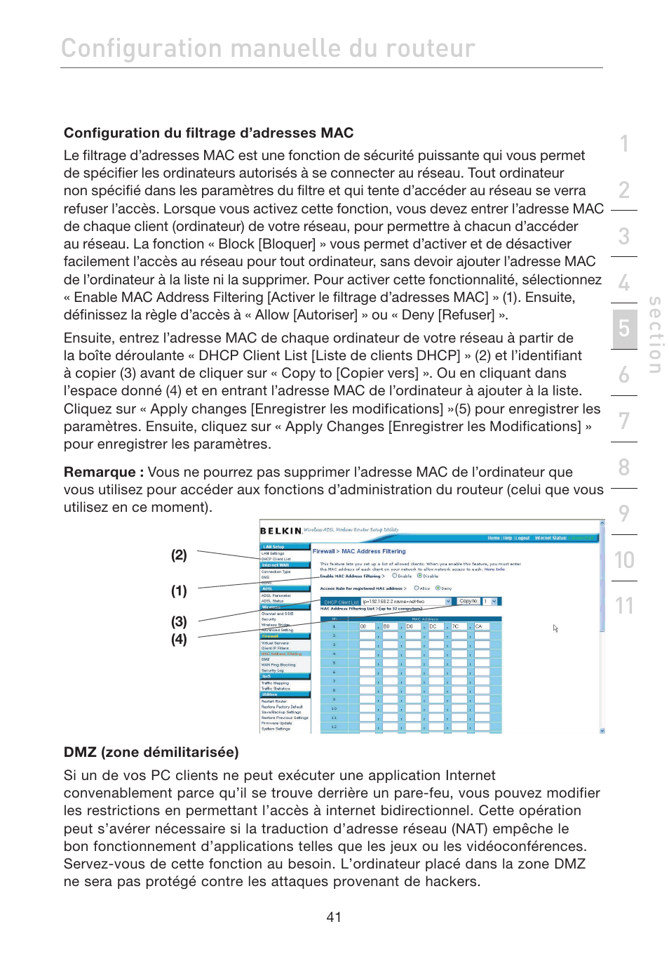 Configuration manuelle du routeur | Belkin F5D7632EA4A User Manual | Page 127 / 504