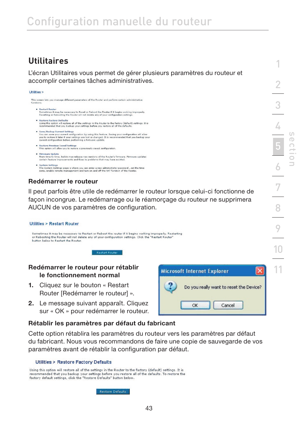 Configuration manuelle du routeur | Belkin F5D7632EA4A User Manual | Page 129 / 504