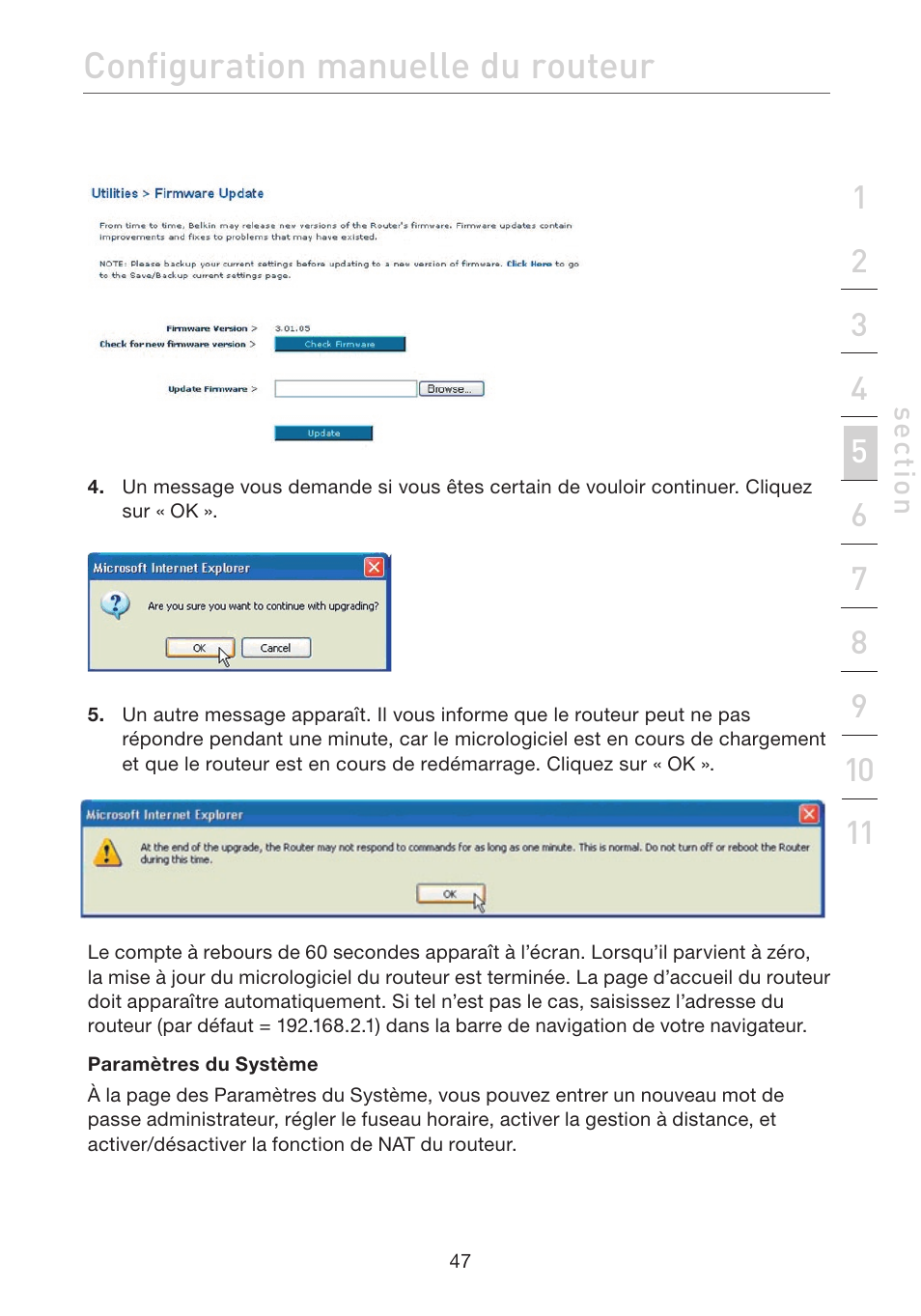 Configuration manuelle du routeur | Belkin F5D7632EA4A User Manual | Page 133 / 504