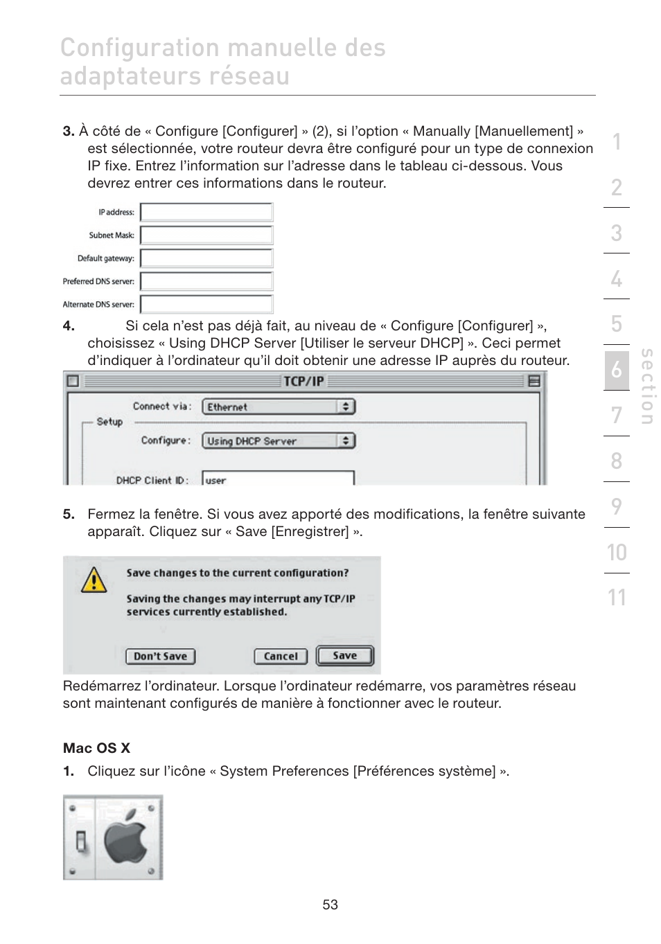 Configuration manuelle des adaptateurs réseau | Belkin F5D7632EA4A User Manual | Page 139 / 504