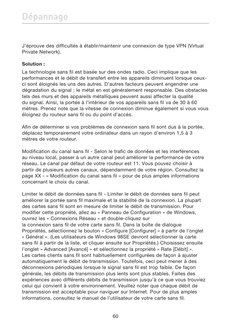 Dépannage | Belkin F5D7632EA4A User Manual | Page 146 / 504