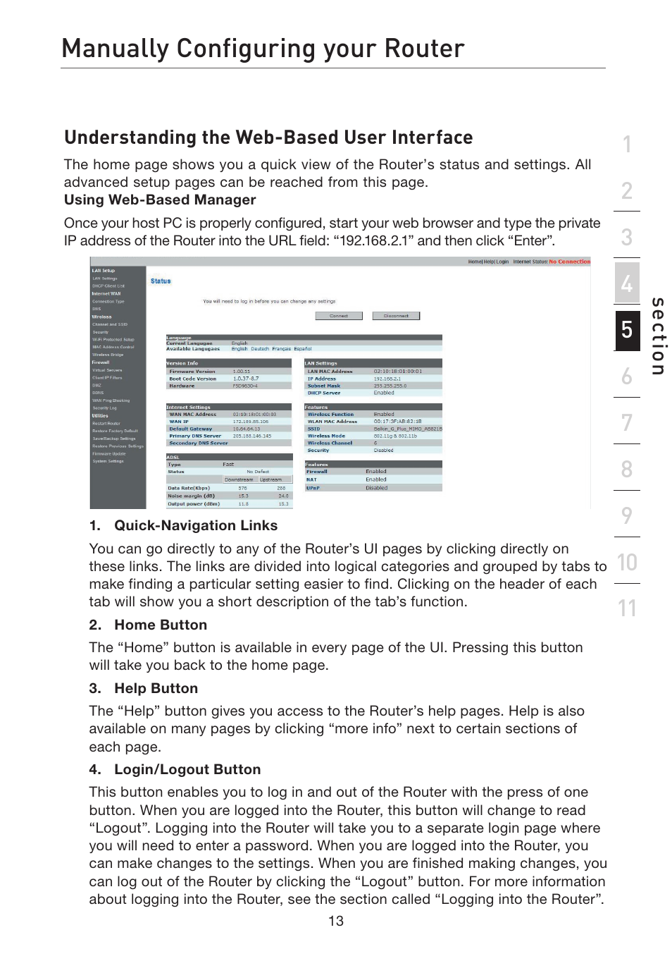 Manually configuring your router | Belkin F5D7632EA4A User Manual | Page 15 / 504