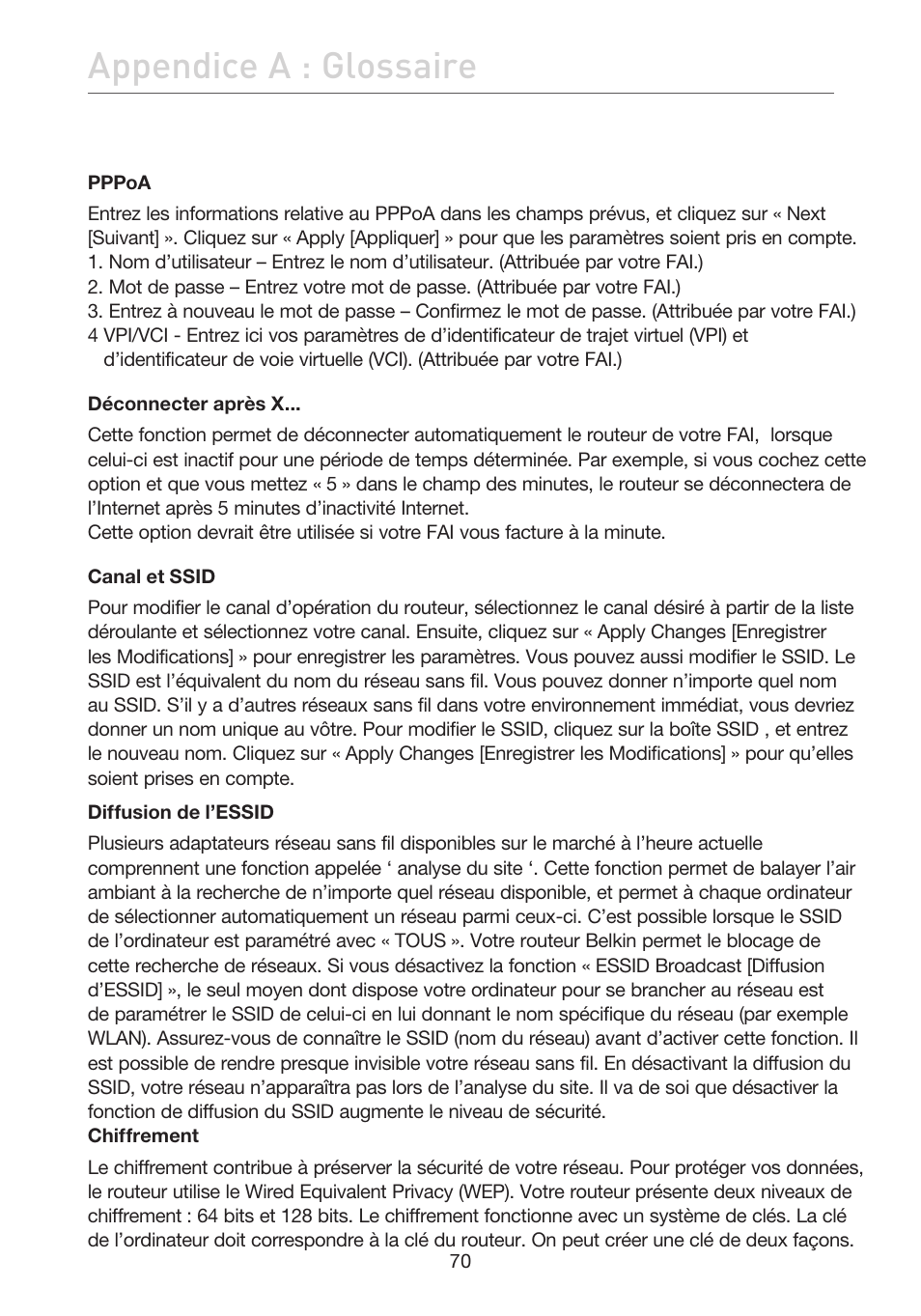 Appendice a : glossaire | Belkin F5D7632EA4A User Manual | Page 156 / 504