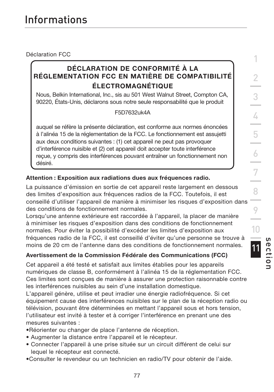 Informations | Belkin F5D7632EA4A User Manual | Page 163 / 504