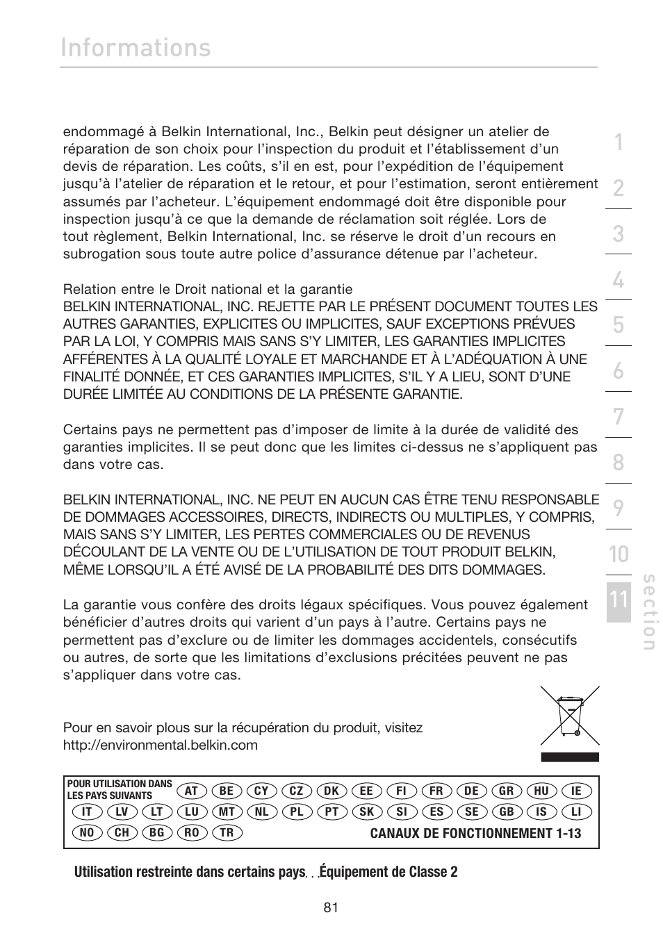 Informations, Se ct io n | Belkin F5D7632EA4A User Manual | Page 167 / 504