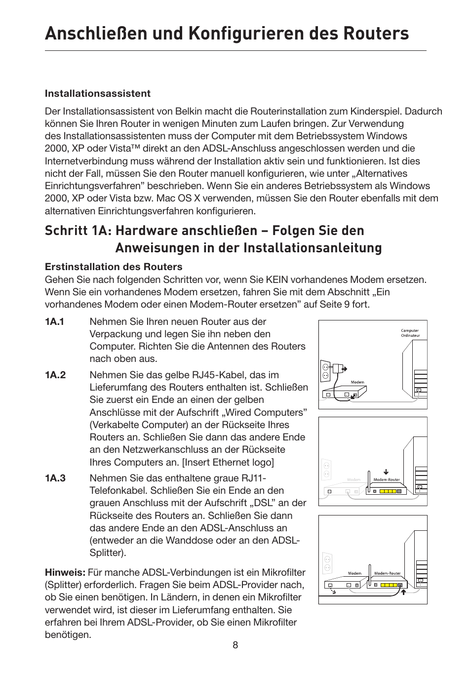 Anschließen und konfigurieren des routers | Belkin F5D7632EA4A User Manual | Page 178 / 504