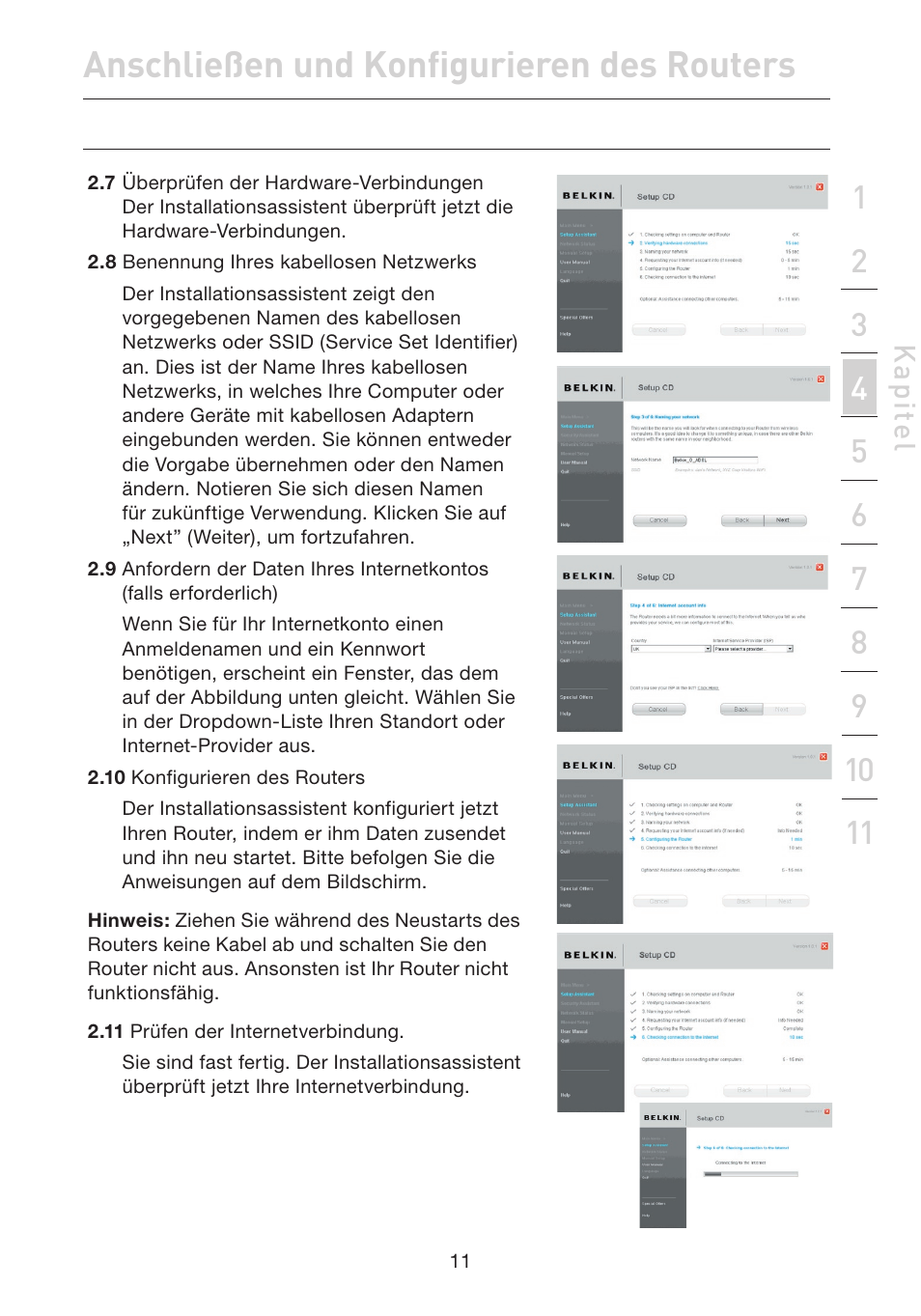 Anschließen und konfigurieren des routers | Belkin F5D7632EA4A User Manual | Page 181 / 504