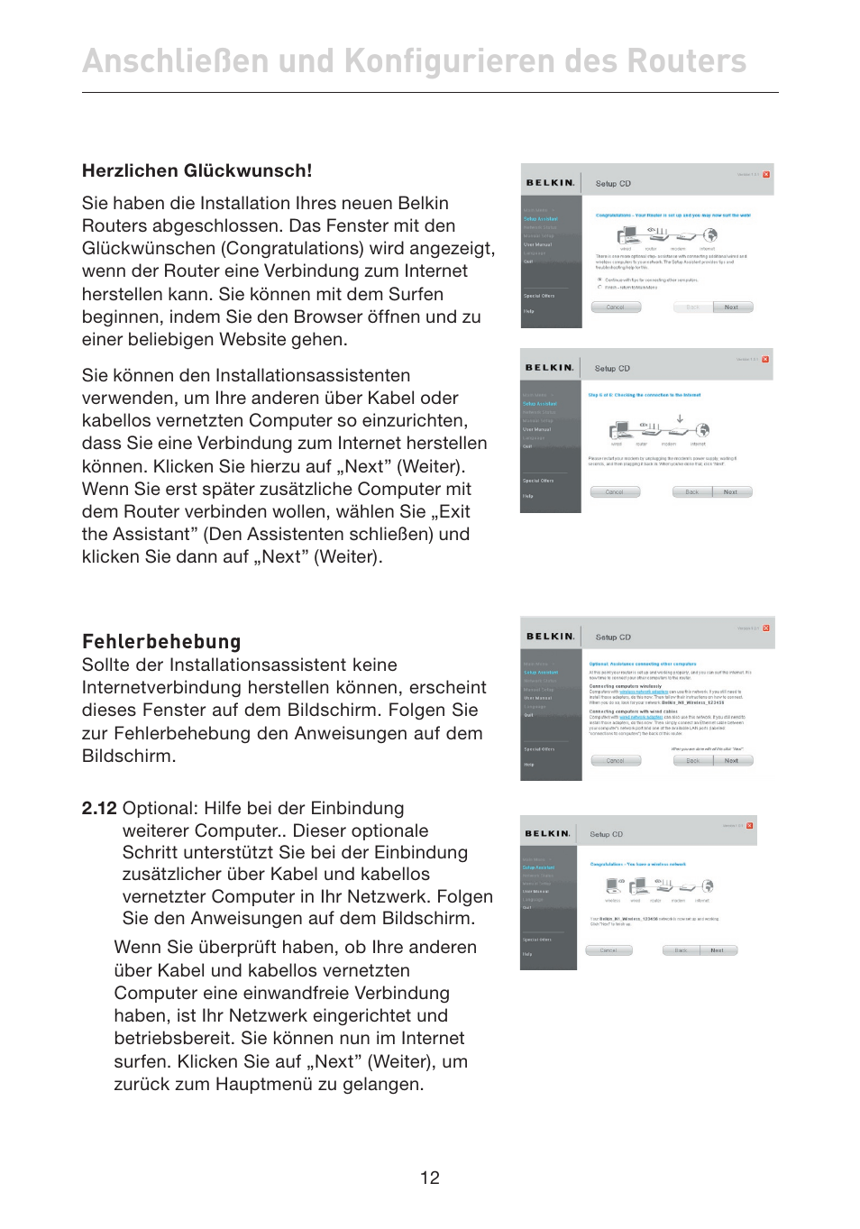 Anschließen und konfigurieren des routers | Belkin F5D7632EA4A User Manual | Page 182 / 504
