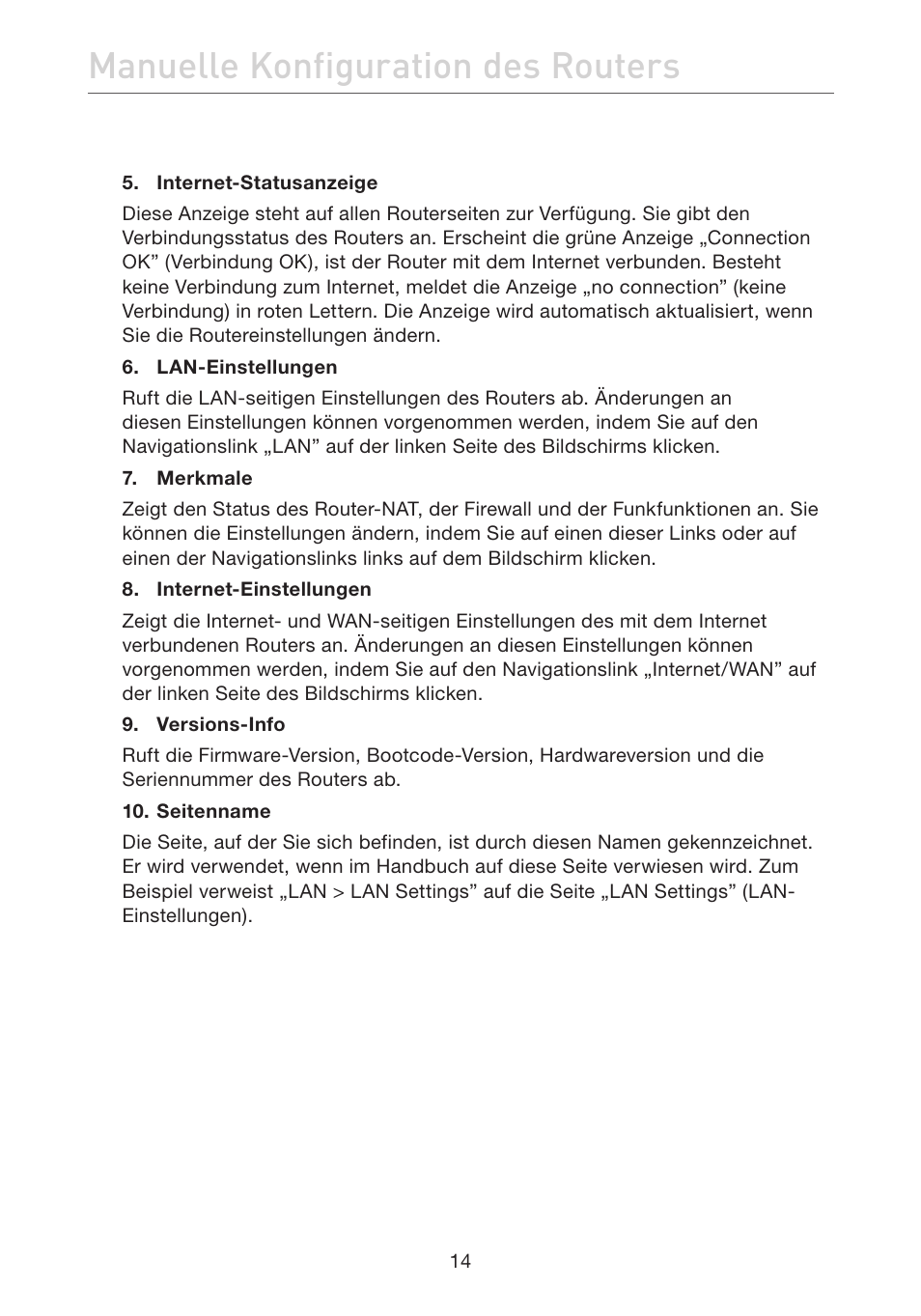 Manuelle konfiguration des routers | Belkin F5D7632EA4A User Manual | Page 184 / 504