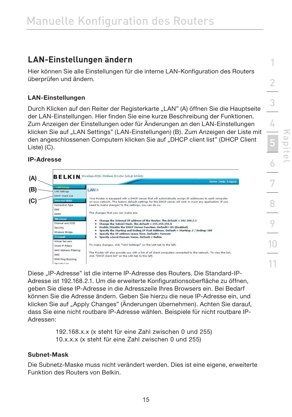 Manuelle konfiguration des routers, Kap ite l | Belkin F5D7632EA4A User Manual | Page 185 / 504