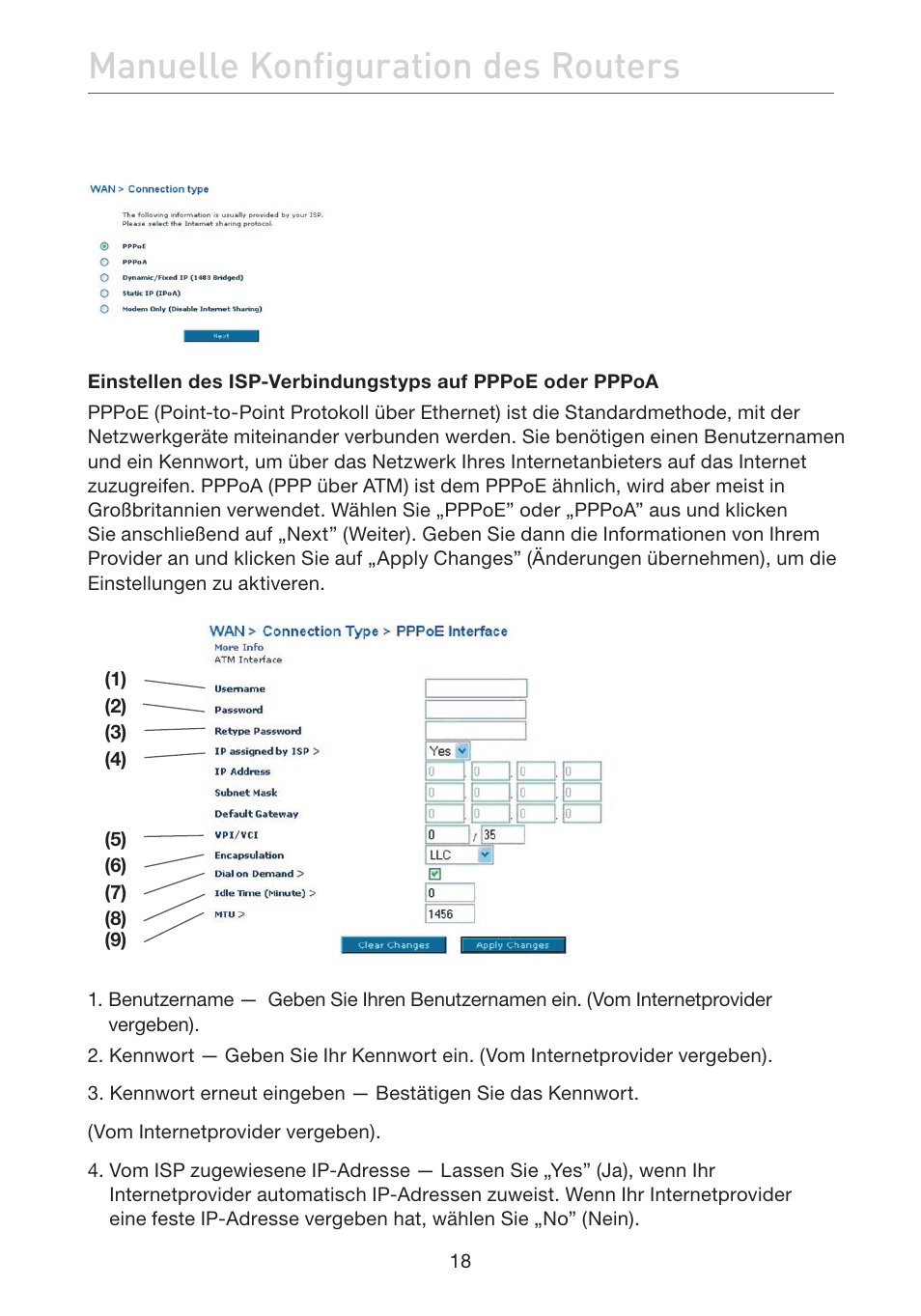 Manuelle konfiguration des routers | Belkin F5D7632EA4A User Manual | Page 188 / 504