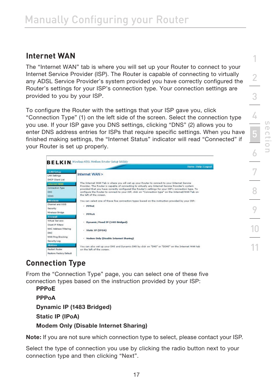 Manually configuring your router | Belkin F5D7632EA4A User Manual | Page 19 / 504