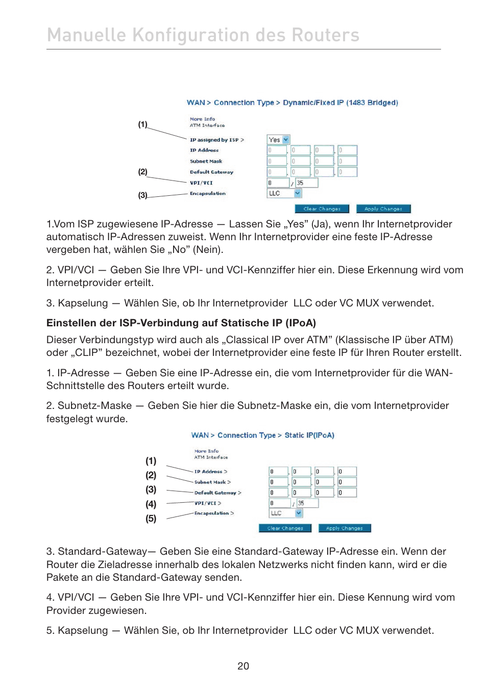 Manuelle konfiguration des routers | Belkin F5D7632EA4A User Manual | Page 190 / 504