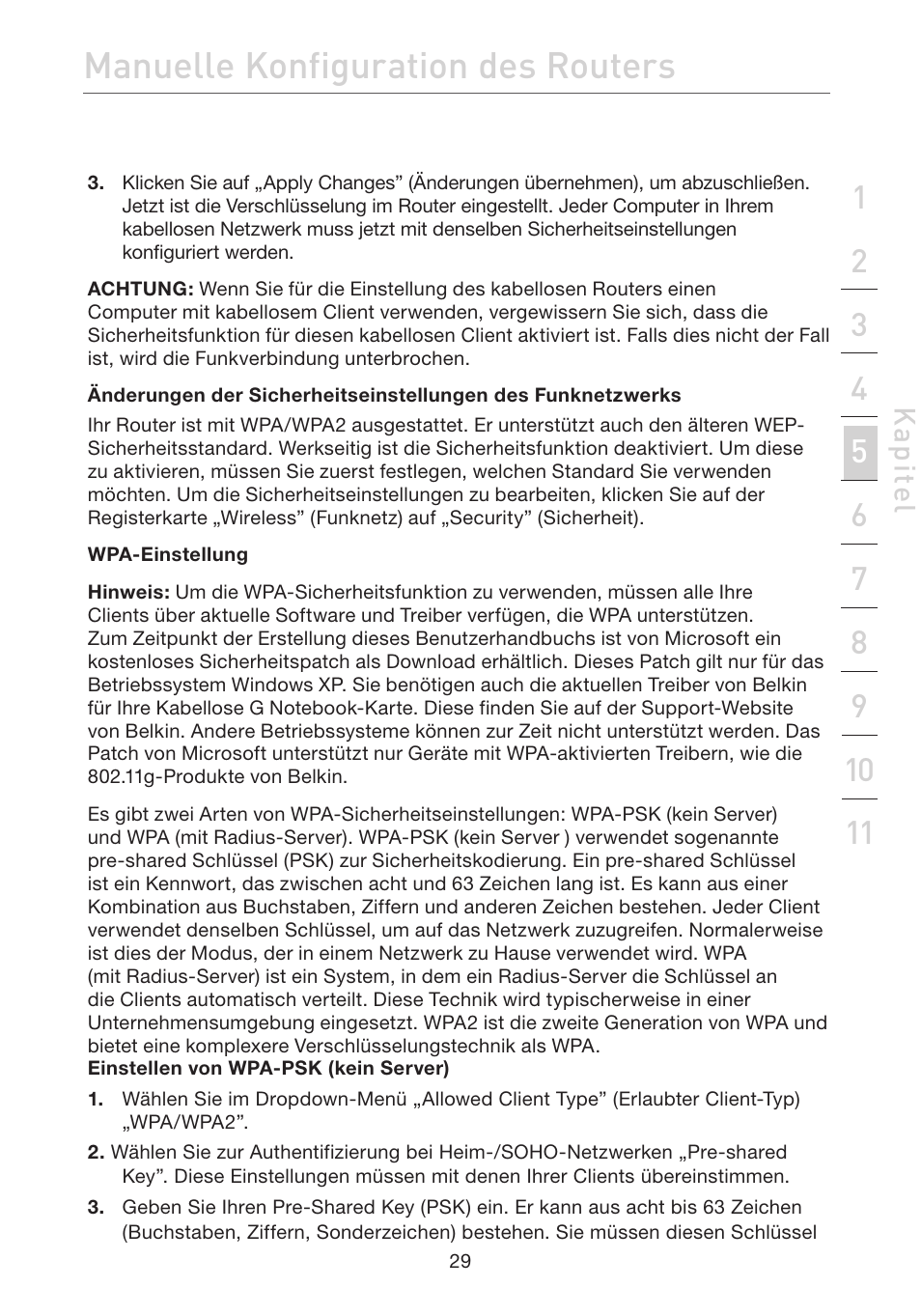 Manuelle konfiguration des routers, Kap ite l | Belkin F5D7632EA4A User Manual | Page 199 / 504