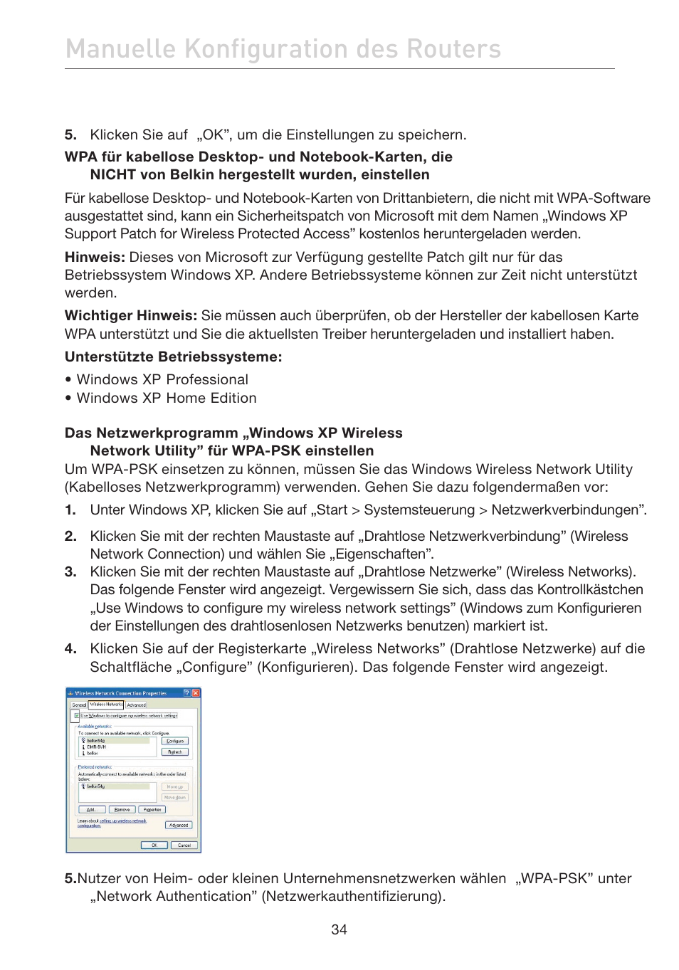 Manuelle konfiguration des routers | Belkin F5D7632EA4A User Manual | Page 204 / 504