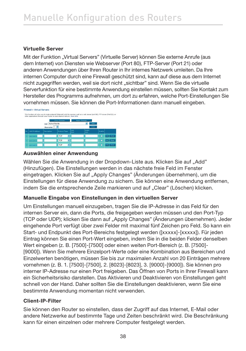 Manuelle konfiguration des routers | Belkin F5D7632EA4A User Manual | Page 208 / 504