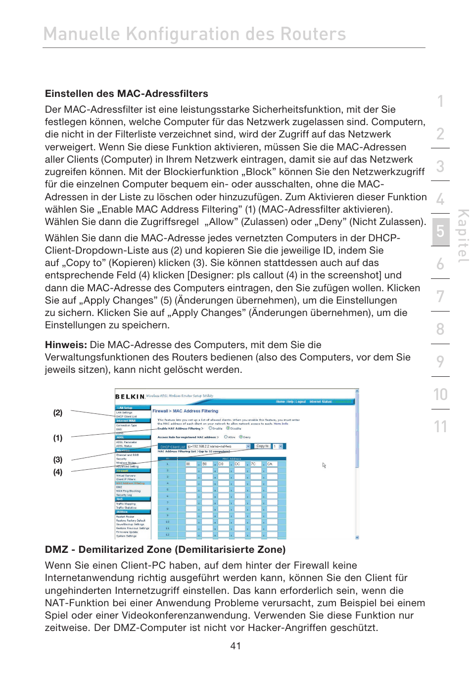 Manuelle konfiguration des routers | Belkin F5D7632EA4A User Manual | Page 211 / 504