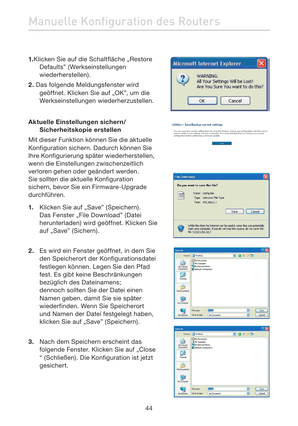 Manuelle konfiguration des routers | Belkin F5D7632EA4A User Manual | Page 214 / 504