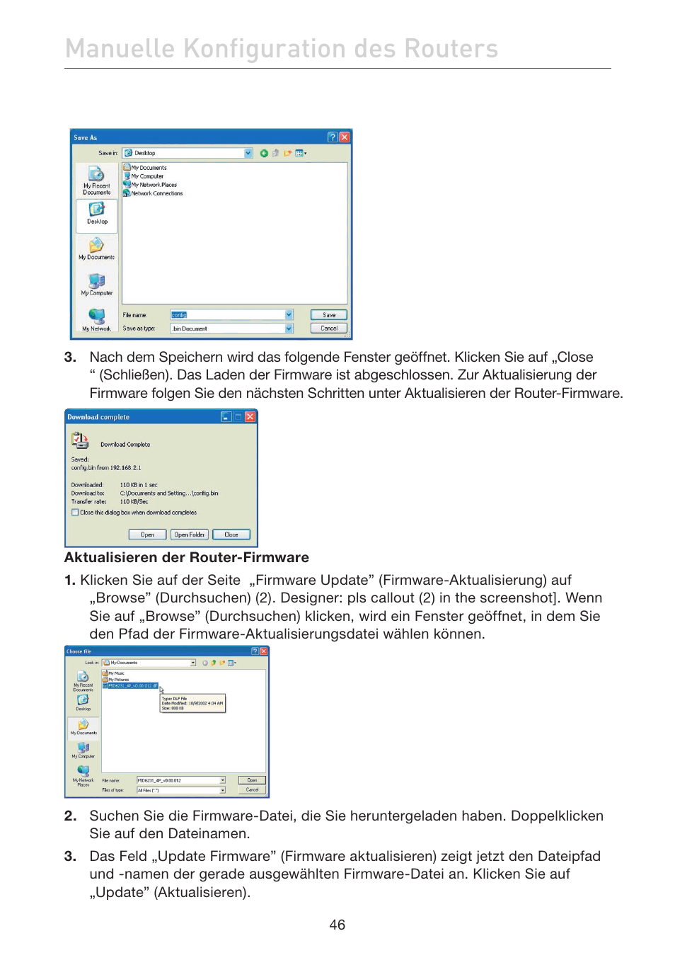 Manuelle konfiguration des routers | Belkin F5D7632EA4A User Manual | Page 216 / 504