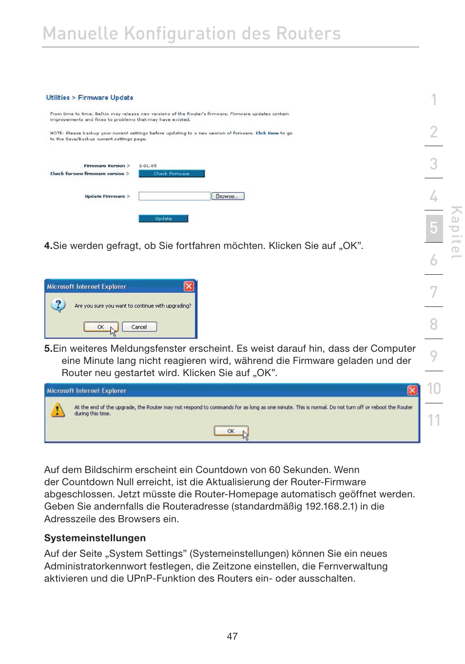 Manuelle konfiguration des routers | Belkin F5D7632EA4A User Manual | Page 217 / 504