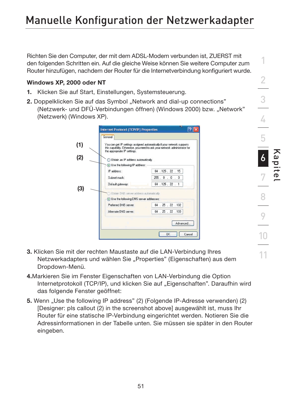 Manuelle konfiguration der netzwerkadapter | Belkin F5D7632EA4A User Manual | Page 221 / 504