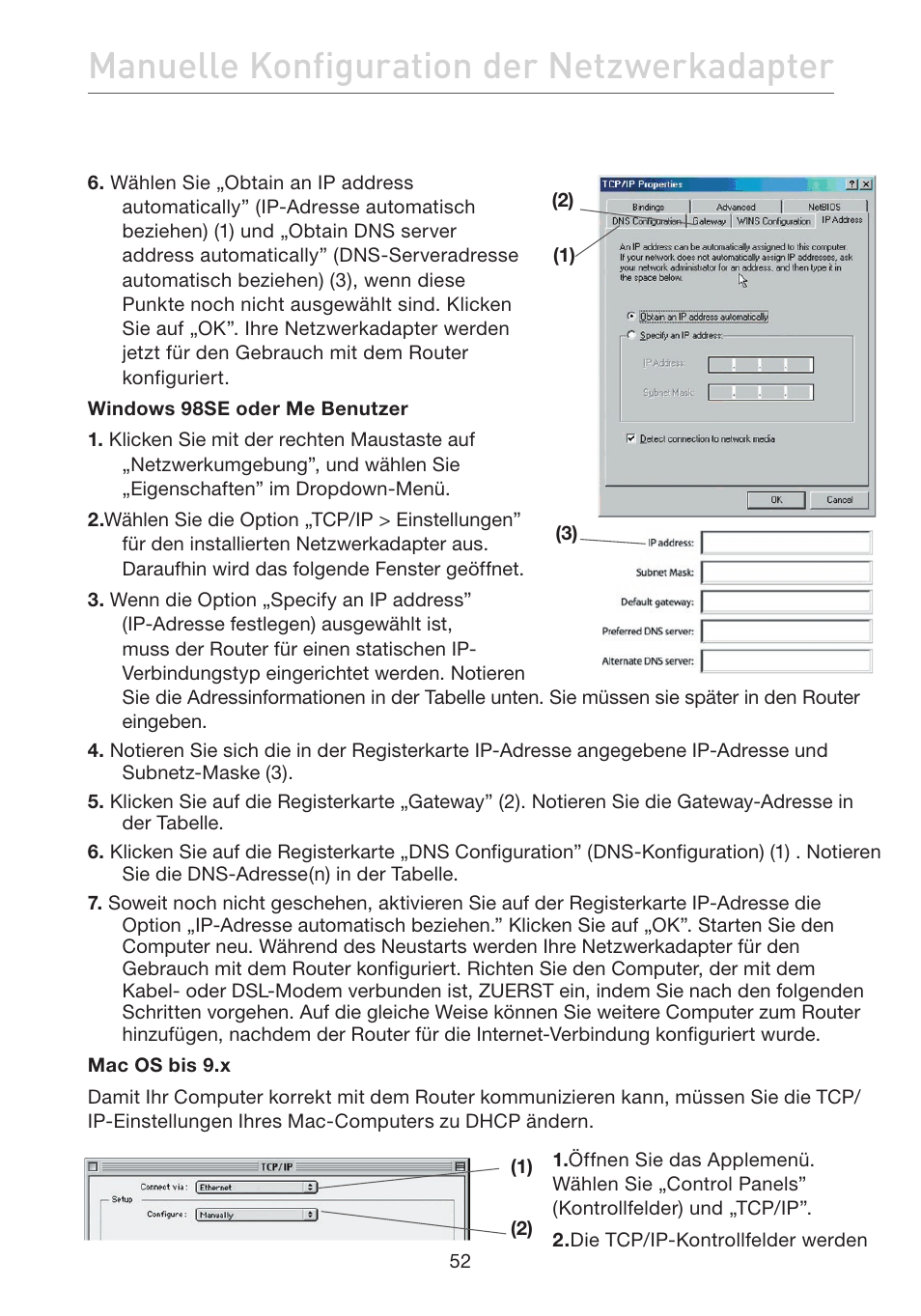 Manuelle konfiguration der netzwerkadapter | Belkin F5D7632EA4A User Manual | Page 222 / 504