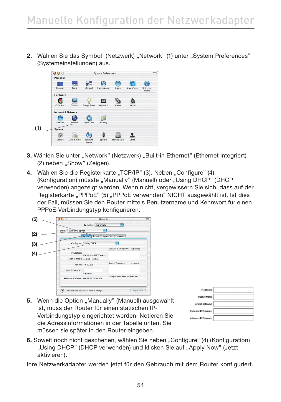 Manuelle konfiguration der netzwerkadapter | Belkin F5D7632EA4A User Manual | Page 224 / 504