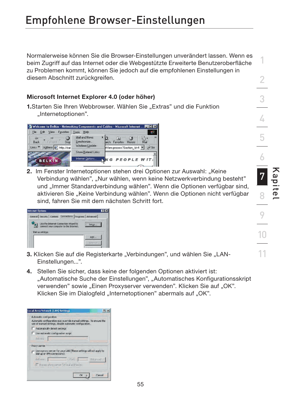 Empfohlene browser-einstellungen | Belkin F5D7632EA4A User Manual | Page 225 / 504