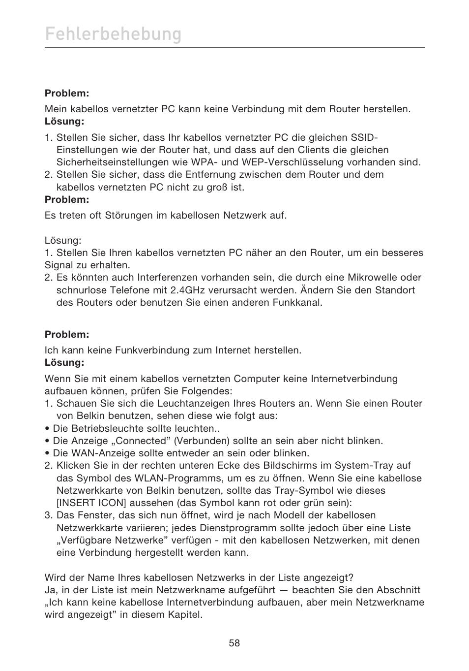 Fehlerbehebung | Belkin F5D7632EA4A User Manual | Page 228 / 504