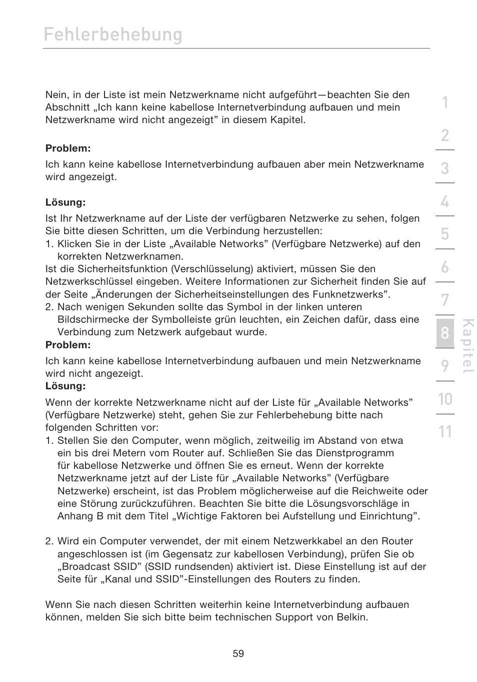 Fehlerbehebung | Belkin F5D7632EA4A User Manual | Page 229 / 504