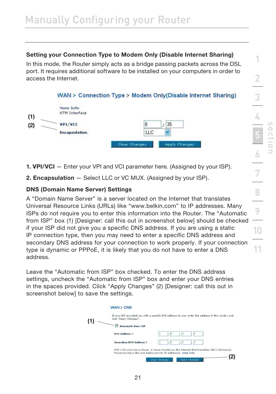 Manually configuring your router | Belkin F5D7632EA4A User Manual | Page 23 / 504