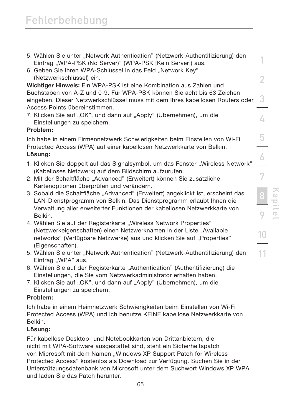 Fehlerbehebung, Kap ite l | Belkin F5D7632EA4A User Manual | Page 235 / 504