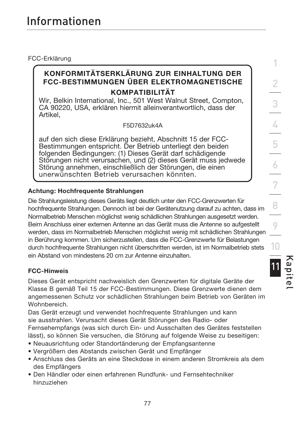 Informationen, Kap ite l | Belkin F5D7632EA4A User Manual | Page 247 / 504