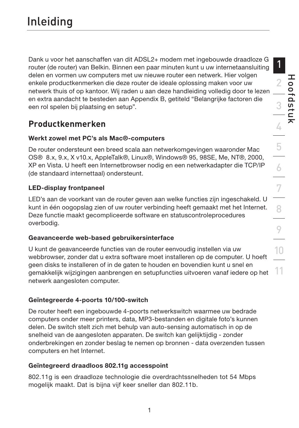 Inleiding | Belkin F5D7632EA4A User Manual | Page 255 / 504