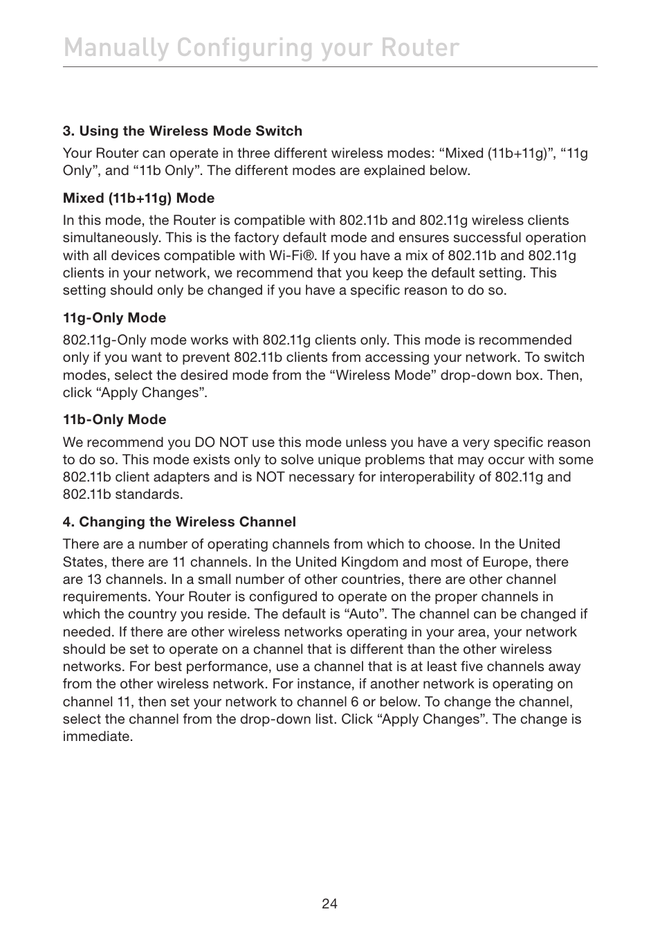 Manually configuring your router | Belkin F5D7632EA4A User Manual | Page 26 / 504