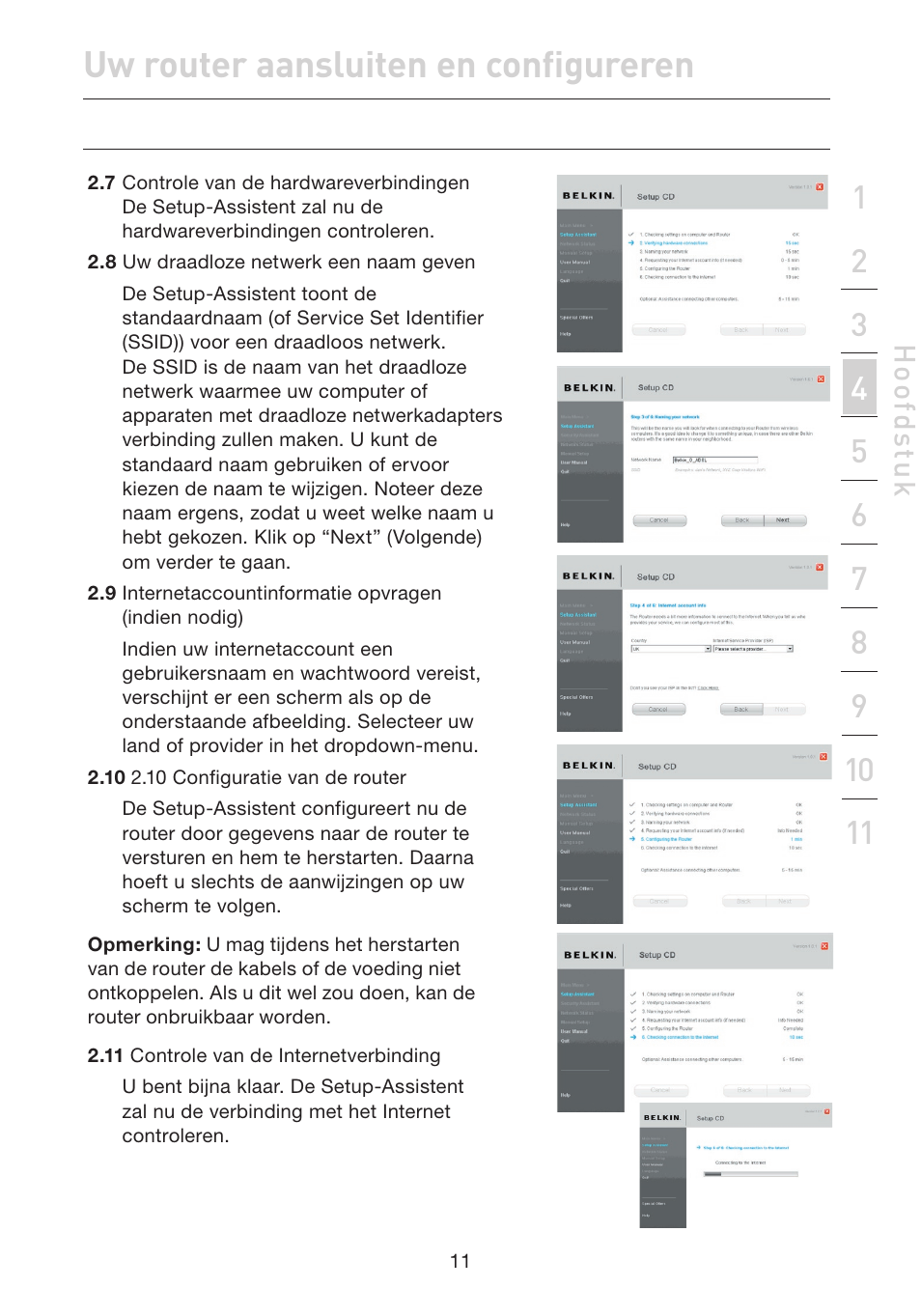 Uw router aansluiten en configureren | Belkin F5D7632EA4A User Manual | Page 265 / 504