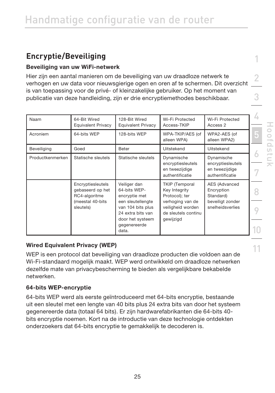 Handmatige configuratie van de router, Hoo fd st u k, Encryptie/beveiliging | Belkin F5D7632EA4A User Manual | Page 279 / 504