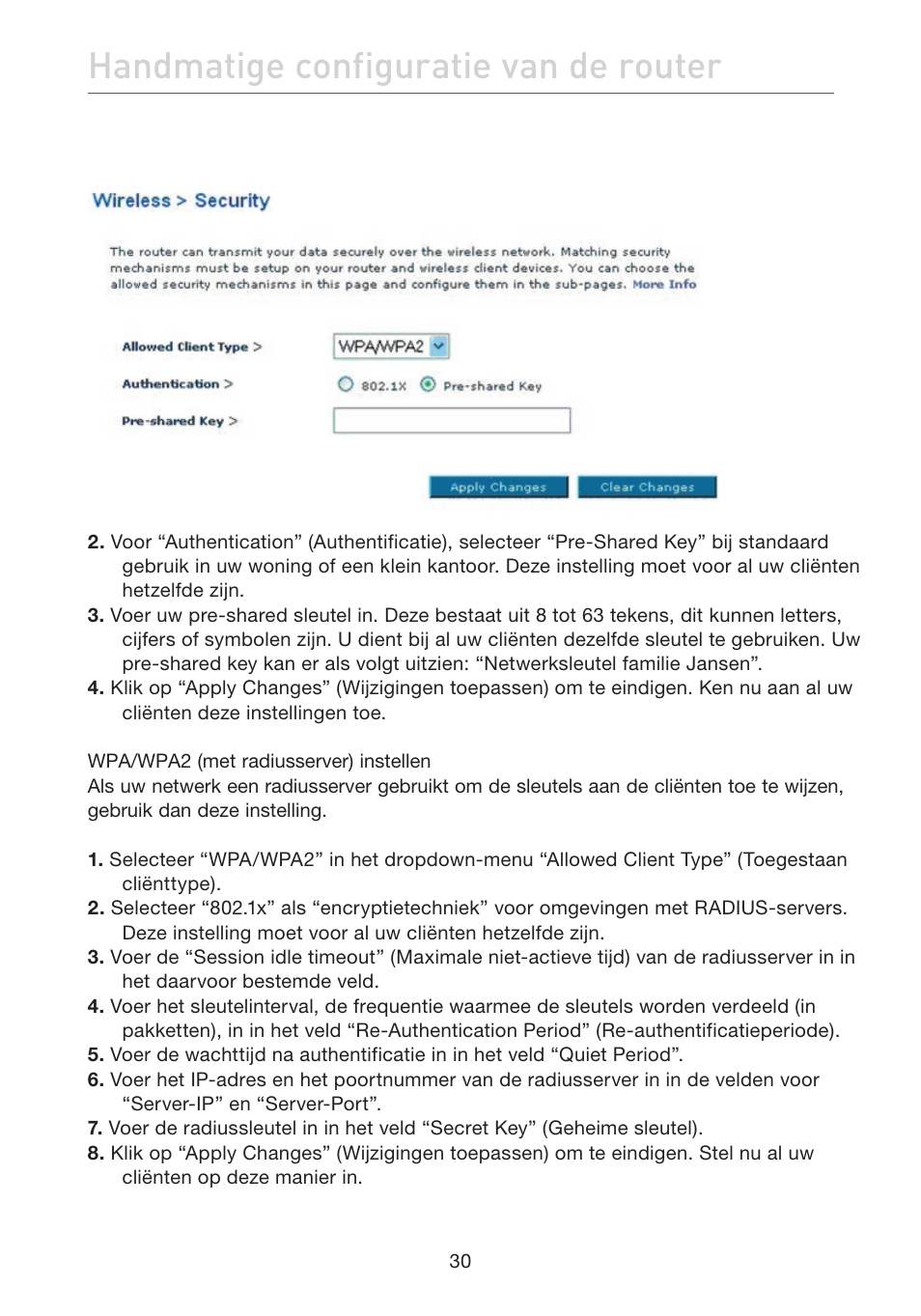 Handmatige configuratie van de router | Belkin F5D7632EA4A User Manual | Page 284 / 504