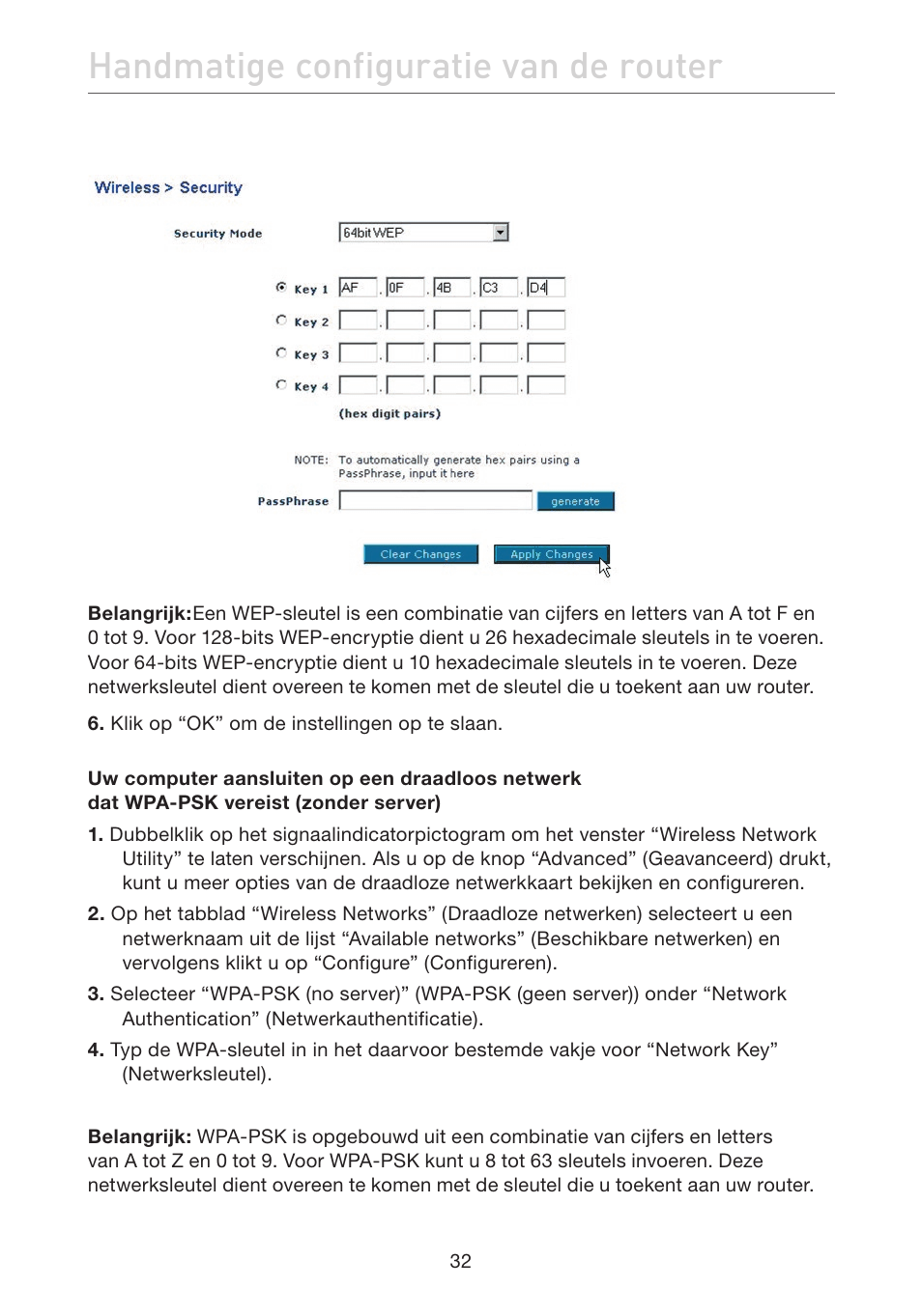 Handmatige configuratie van de router | Belkin F5D7632EA4A User Manual | Page 286 / 504