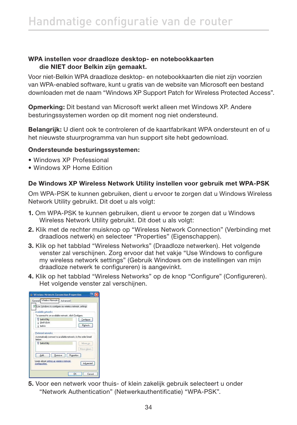 Handmatige configuratie van de router | Belkin F5D7632EA4A User Manual | Page 288 / 504