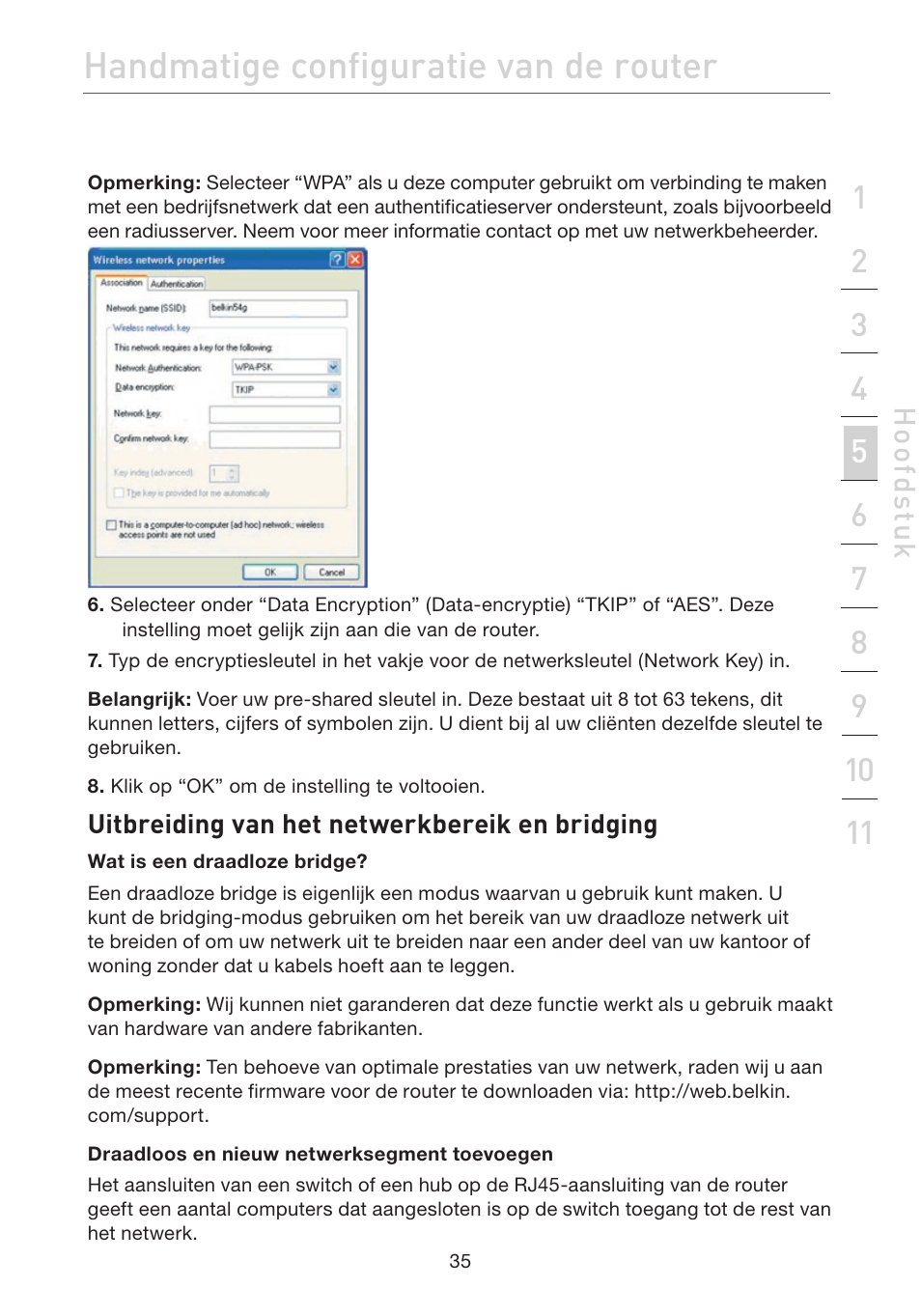 Handmatige configuratie van de router | Belkin F5D7632EA4A User Manual | Page 289 / 504