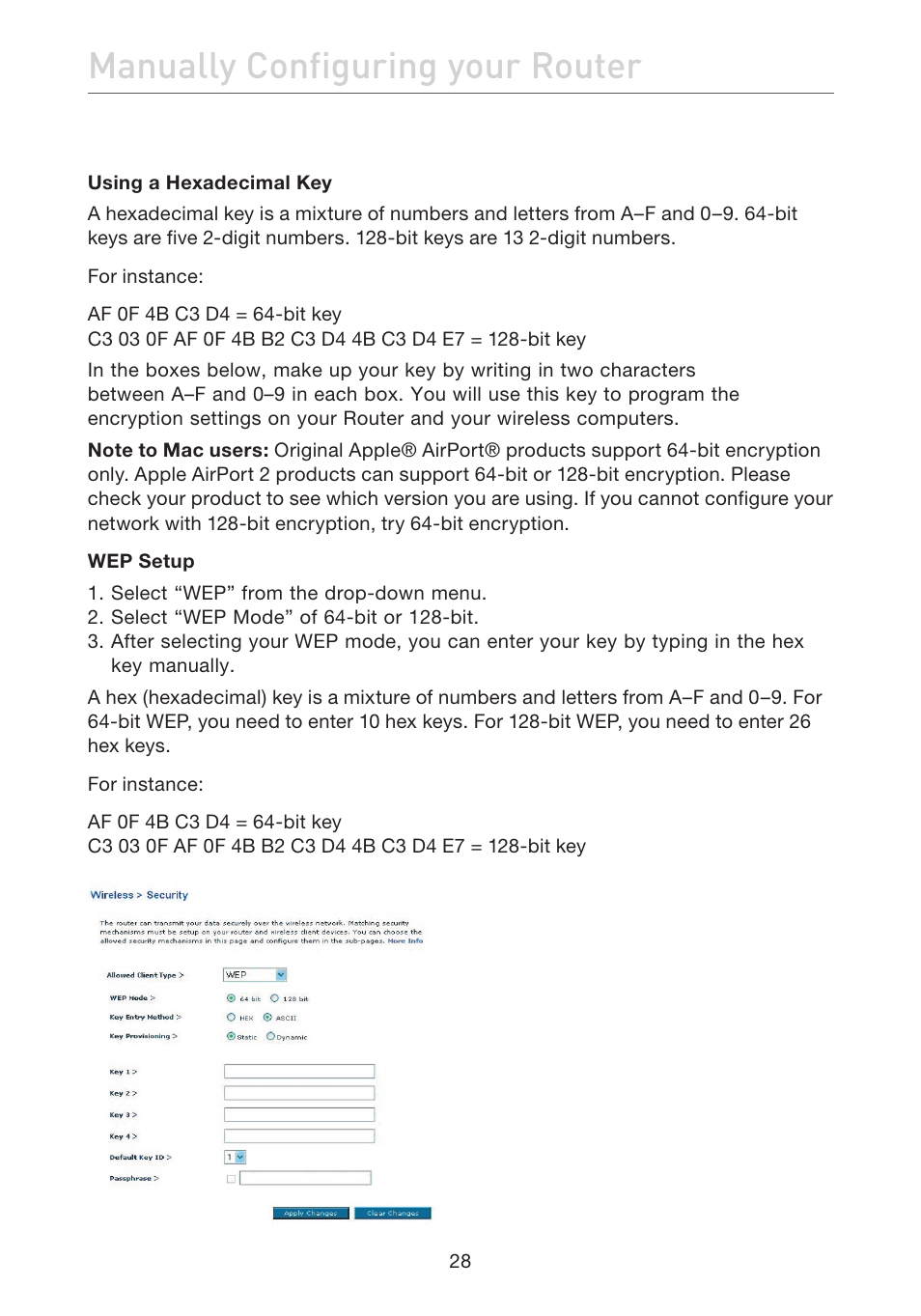 Manually configuring your router | Belkin F5D7632EA4A User Manual | Page 30 / 504