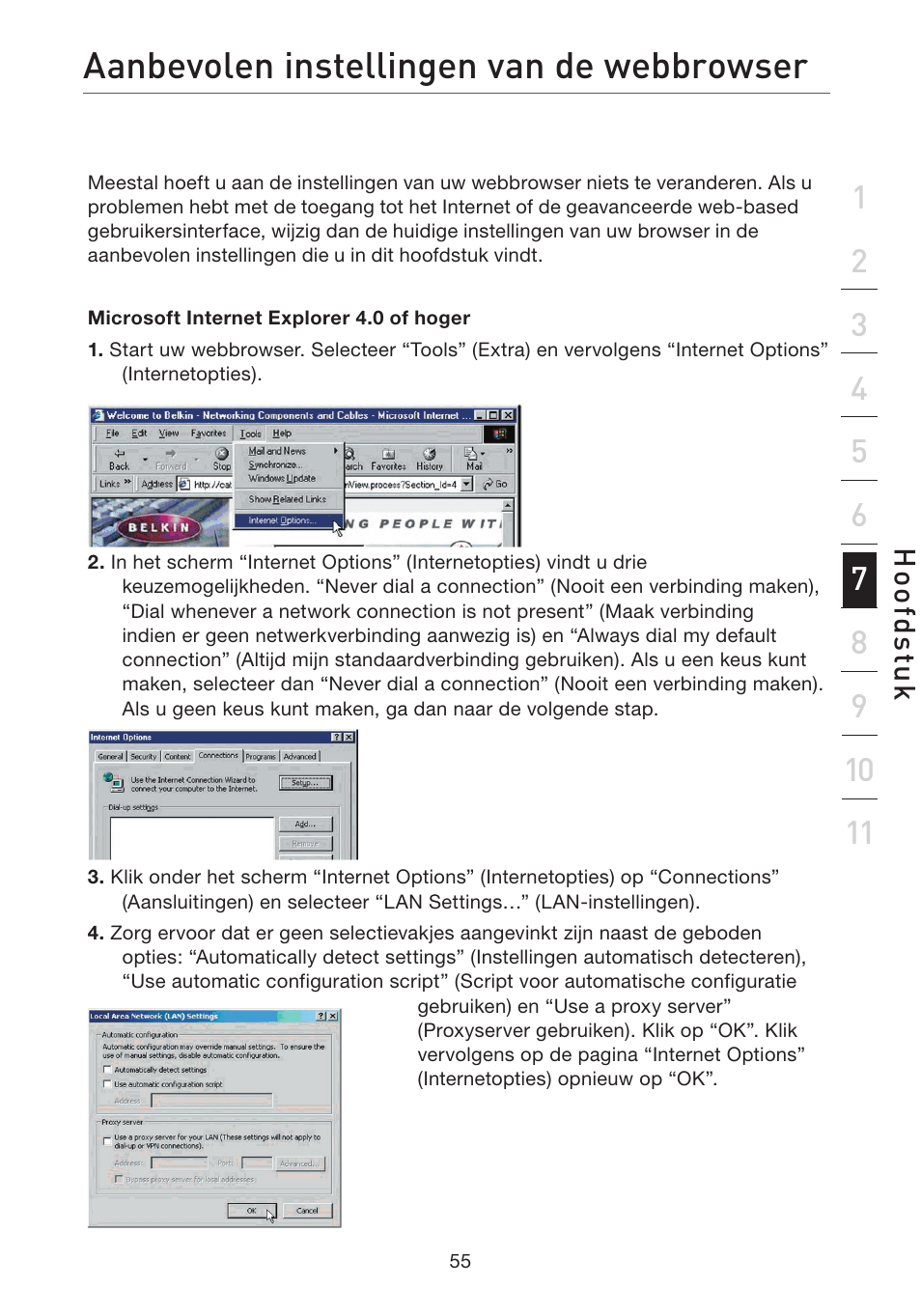Aanbevolen instellingen van de webbrowser | Belkin F5D7632EA4A User Manual | Page 309 / 504