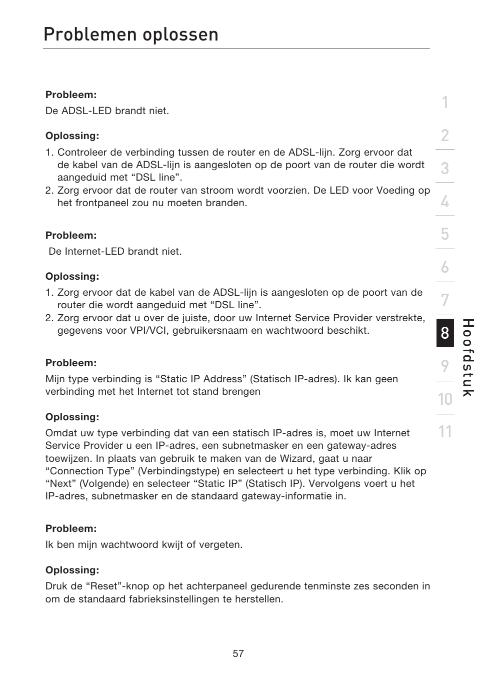 Problemen oplossen, Hoo fd st u k | Belkin F5D7632EA4A User Manual | Page 311 / 504